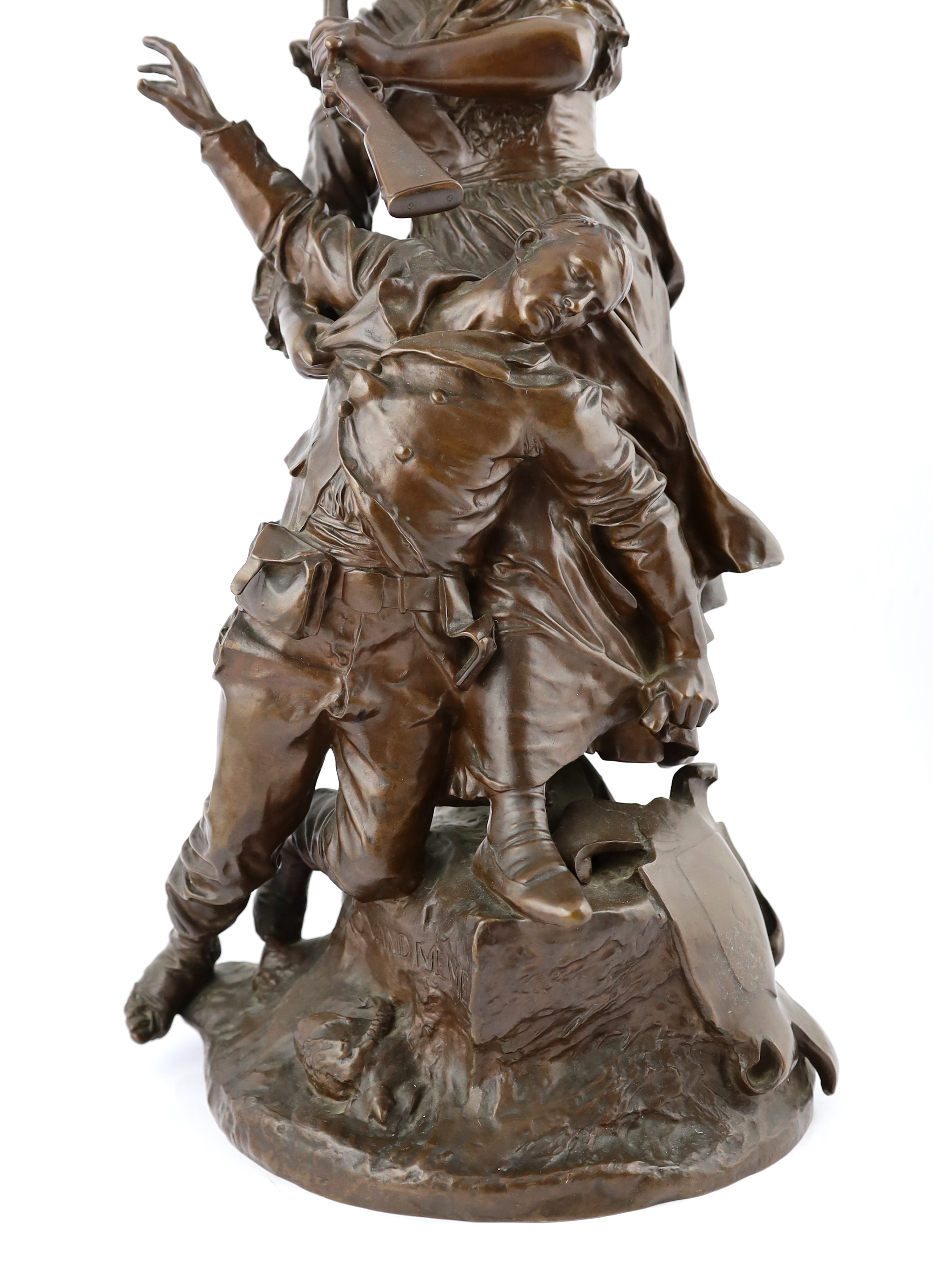 Antonin Mercié (French, 1845-1916), a bronze group L'Alsacienne des Tuileries - 'Quand même', 31cm wide, 62cm high